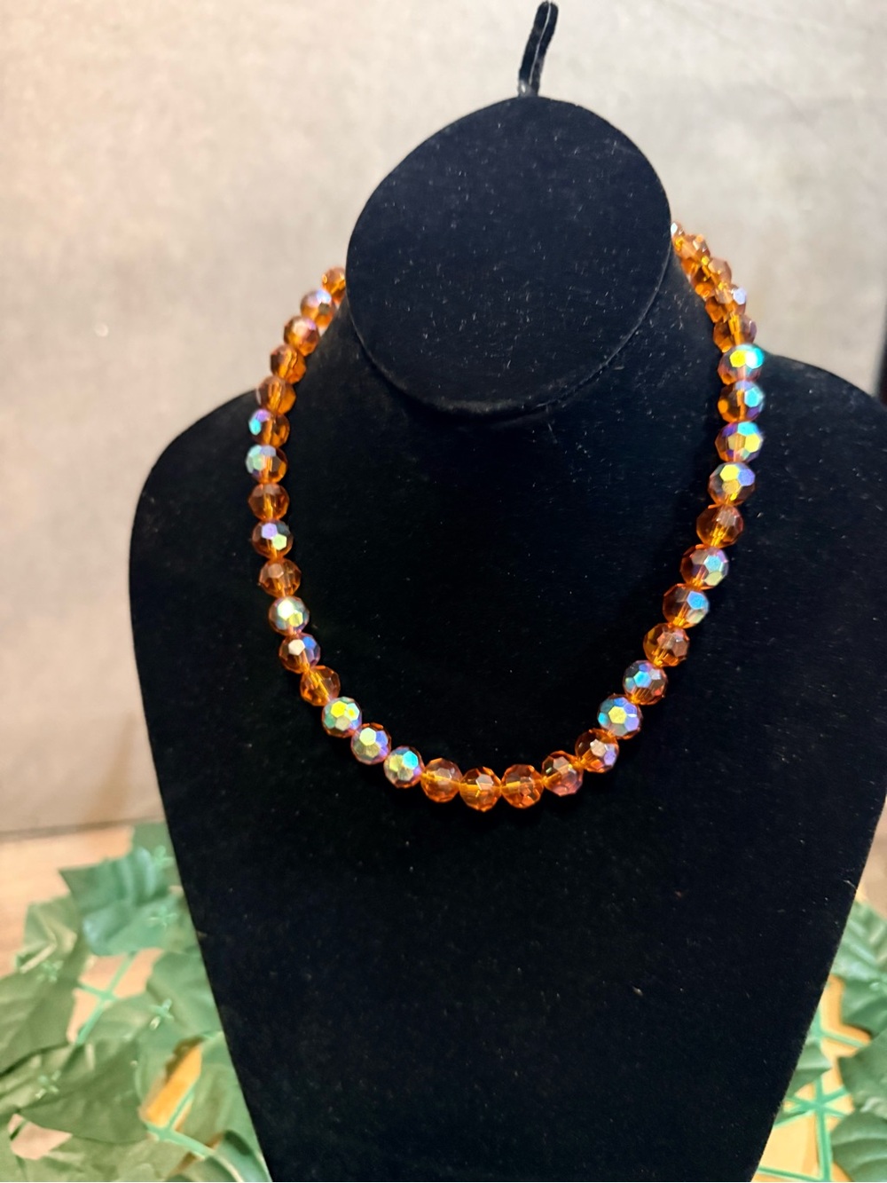 Aurora-Coated Amber Faceted Bead Necklace - Unbranded
